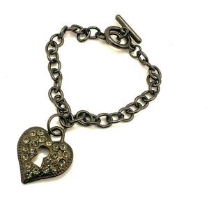 Grey rhinestone heart charm bracelet